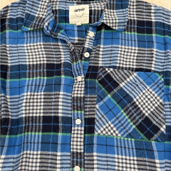 Aerie Flannel Button Up Plaid Shirt blue/green size Small - Picture 3 of 6
